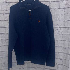 Polo by Ralph Lauren Men's Dark Blue quarter zip -Up Sweater orange logo